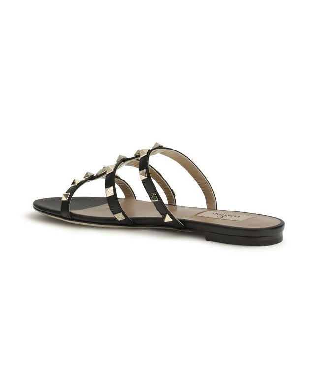 Valentino Garavani Black Calf Leather Bos Taurus Flat Sandals Glam Steals