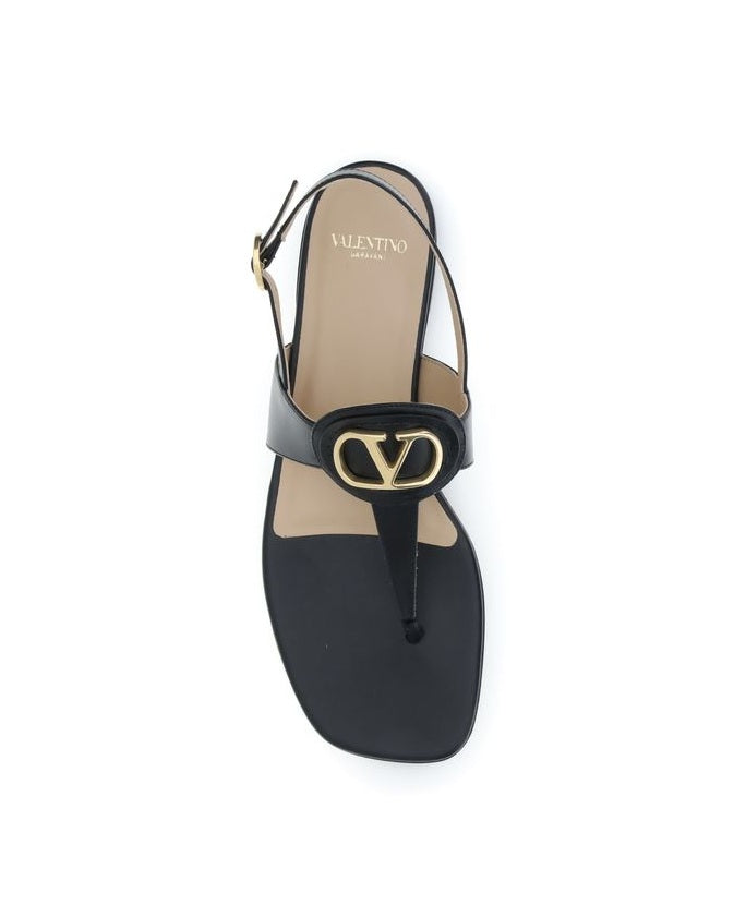 Valentino Garavani Black Calf Leather Bos Taurus Flat Sandals Flats