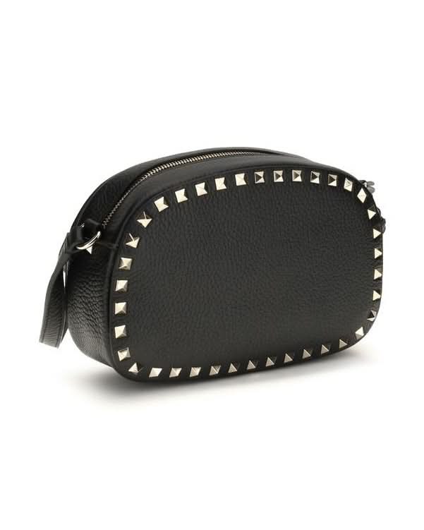 Valentino Garavani Black Calf Leather Bos Taurus Shoulder Bag Shoulder Bags