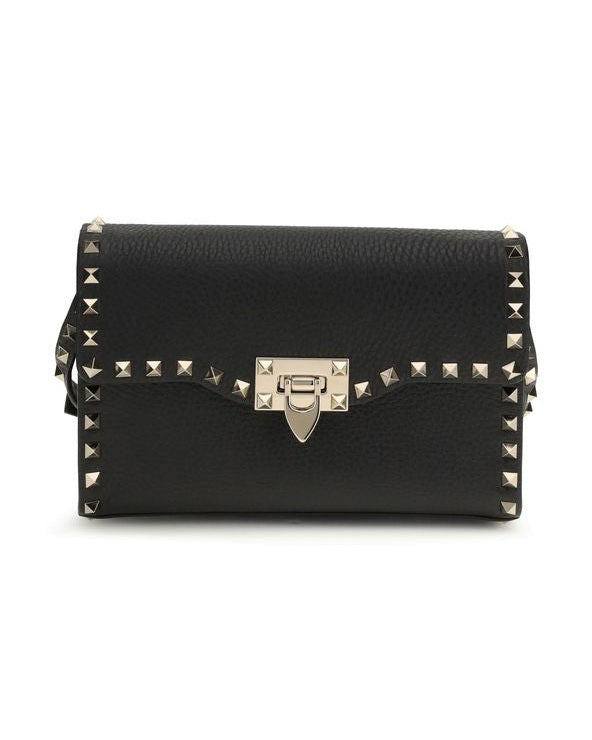 Valentino Garavani Black Calf Leather Bos Taurus Shoulder Bag Cross Body Bags