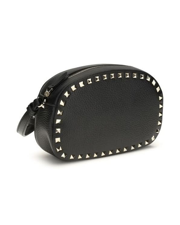 Valentino Garavani Black Calf Leather Bos Taurus Shoulder Bag Shoulder Bags