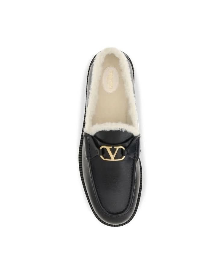 Valentino Garavani Black Calf Leather Bos Taurus Slip On Loafers