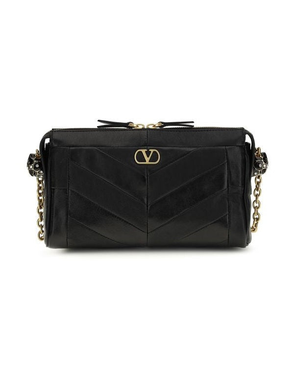 Valentino Garavani Black Calf Leather Bos Taurus Shoulder Bag Glam Steals
