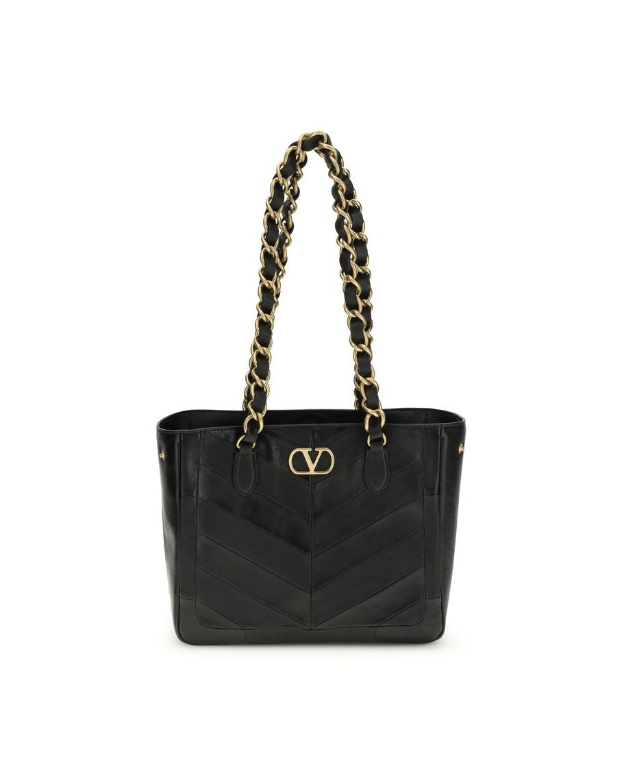 Valentino Garavani Black Calf Leather Bos Taurus Shoulder Bag Shoulder Bags
