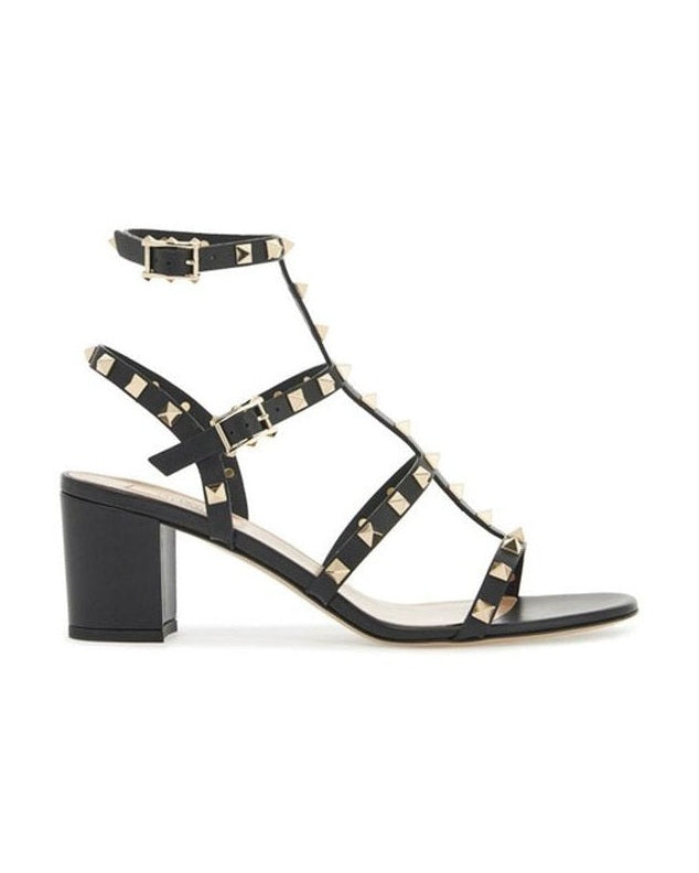 Valentino Garavani Black Calfskin Flat Sandals Heels