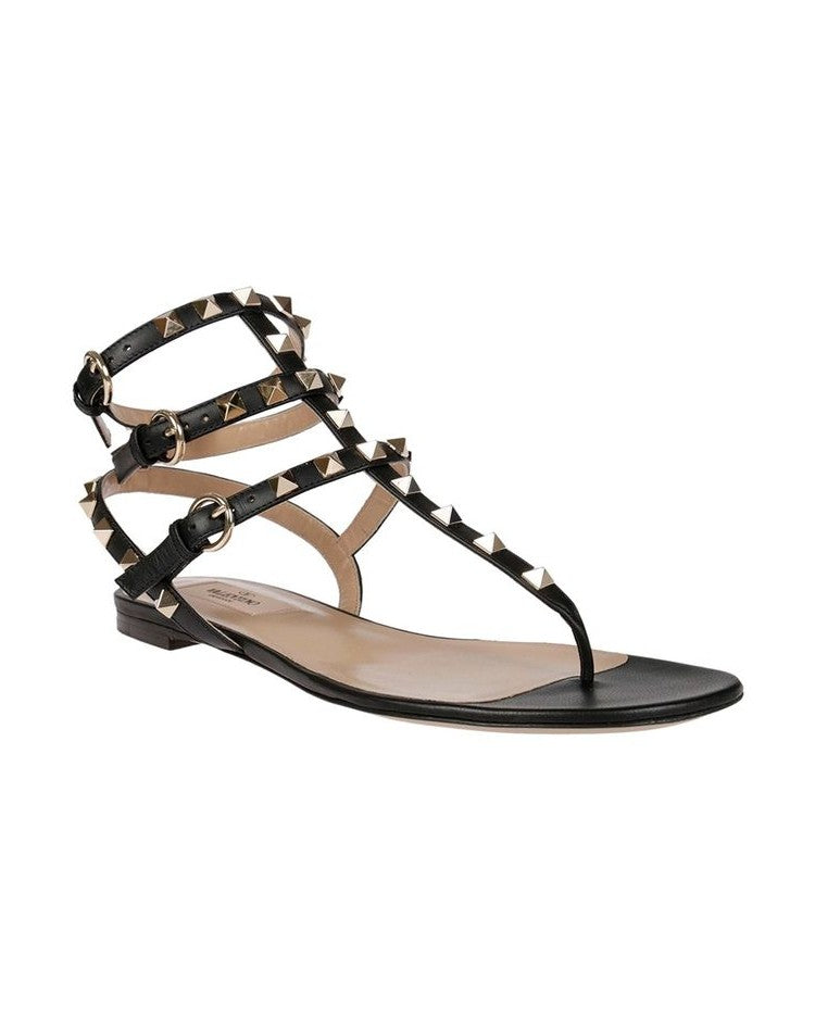 Valentino Garavani Black Calfskin Flat Sandals Sandals
