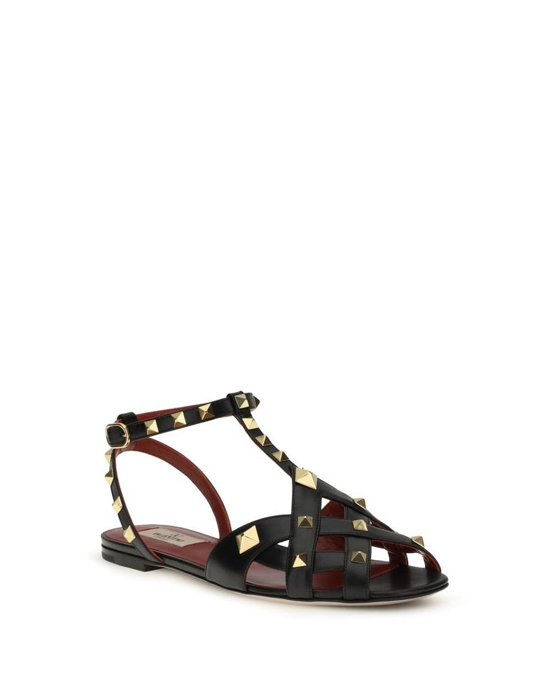 Valentino Garavani Black Goatskin Flat Sandals Sandals