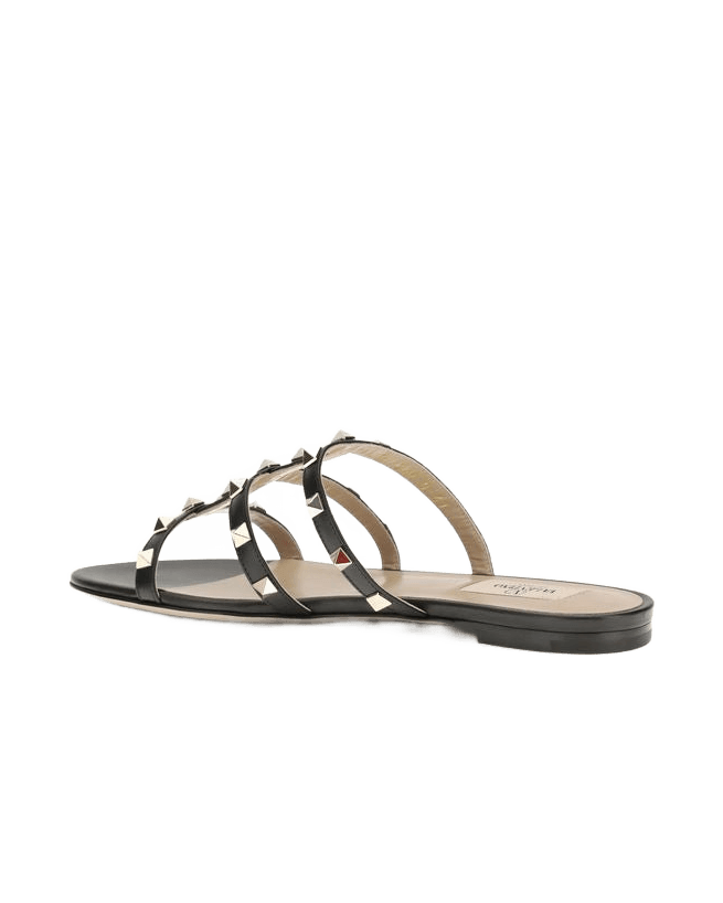 Valentino Garavani Black Calf Leather Bos Taurus Flat Sandals Glam Steals