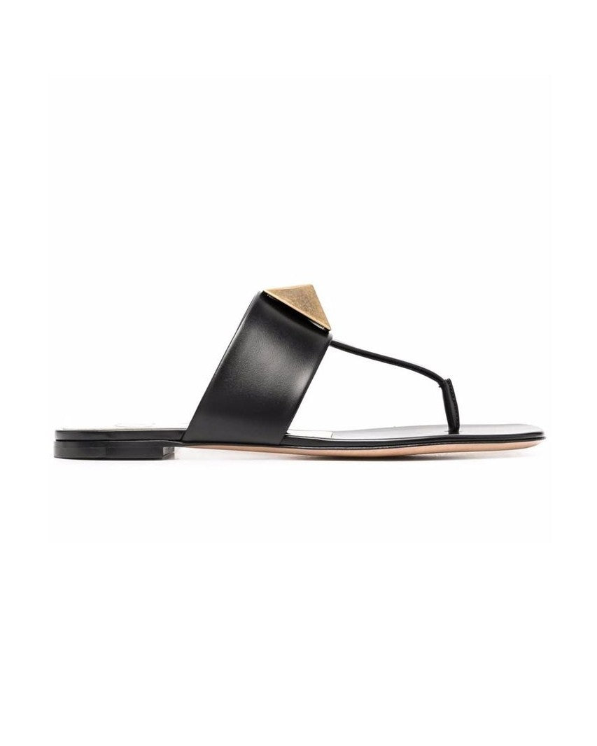 Valentino Garavani Black Leather Flat Sandals Glam Steals