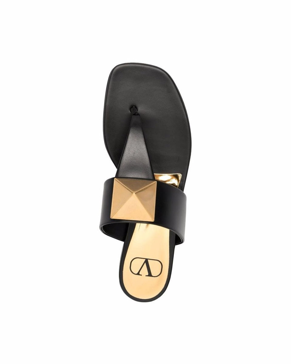 Valentino Garavani Black Leather Flat Sandals Glam Steals