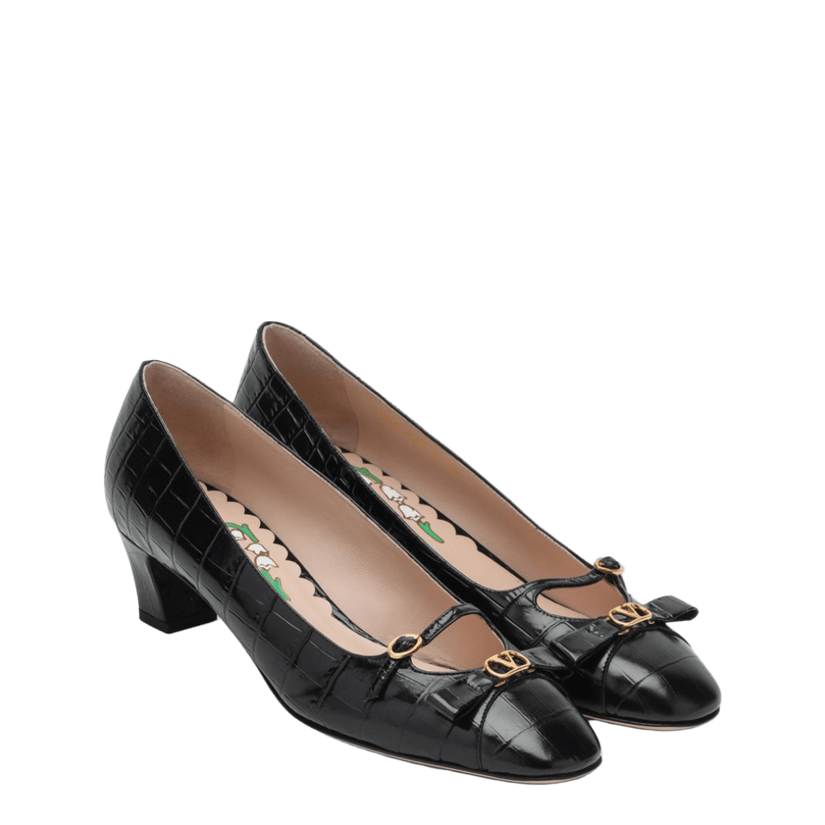 Valentino Garavani Bowow black crocodile-effect pump Glam Steals