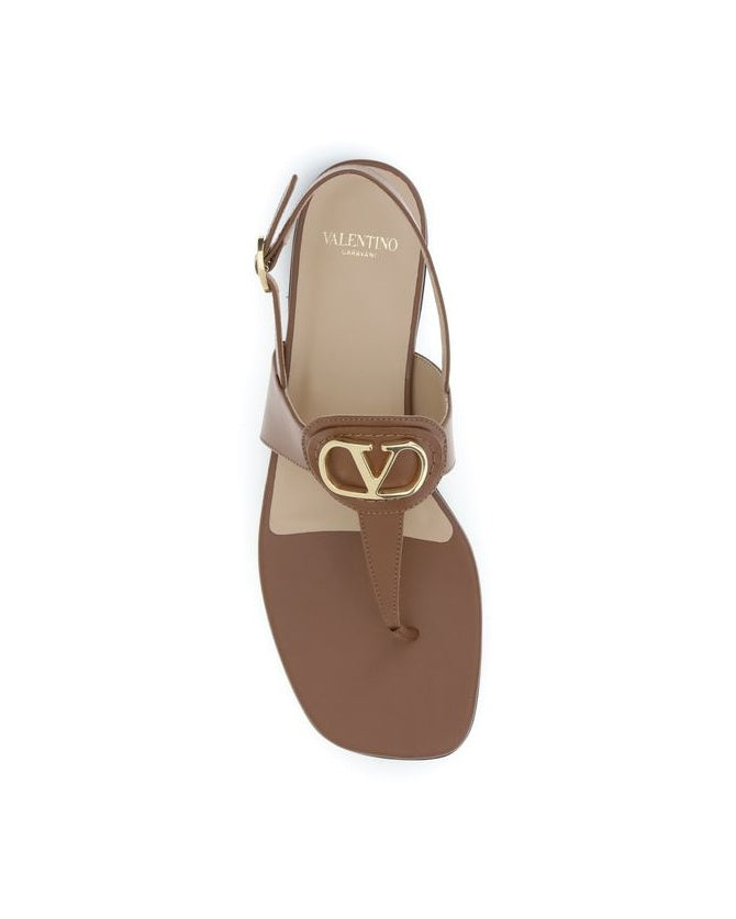 Valentino Garavani Brown Calf Leather Bos Taurus Flat Sandals Flats