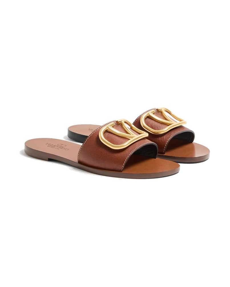 Valentino Garavani Brown Calfskin Flat Sandals Glam Steals