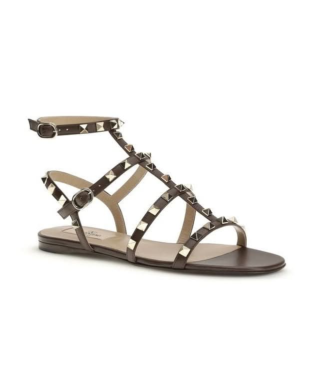 Valentino Garavani Brown Leather Calf Bos Taurus Strap Sandals