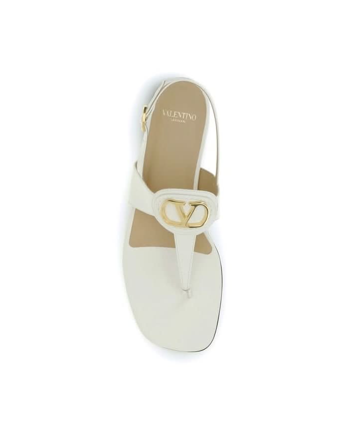 Valentino Garavani Cream Calf Leather Bos Taurus Flat Sandals Flats
