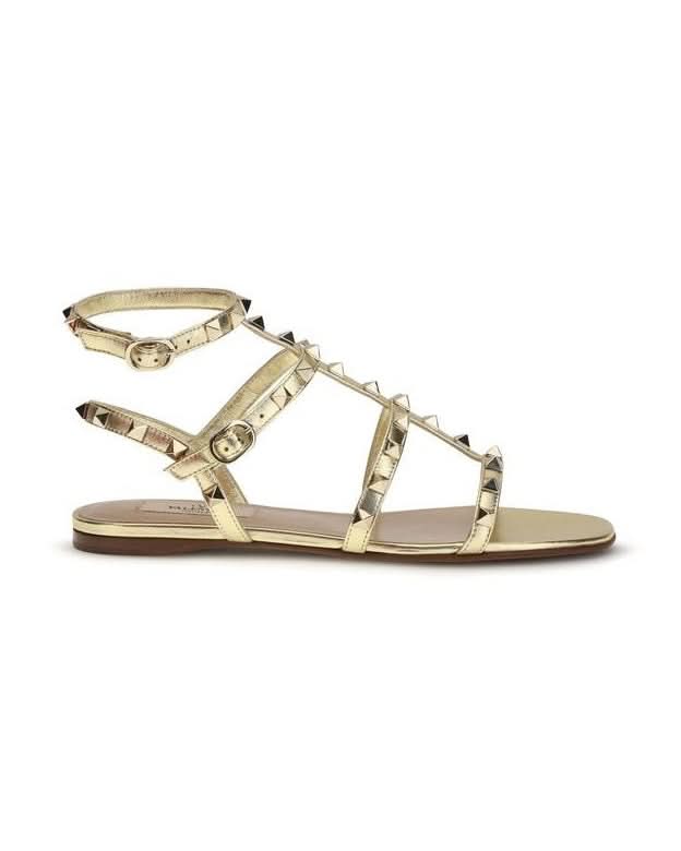 Valentino Garavani Gold Calf Leather Bos Taurus Flat Sandals