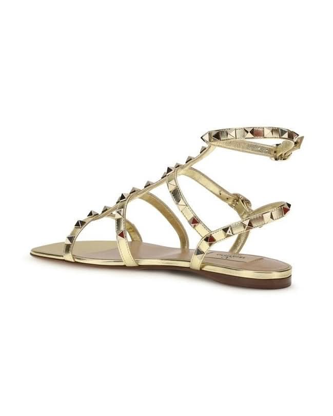 Valentino Garavani Gold Calf Leather Bos Taurus Flat Sandals