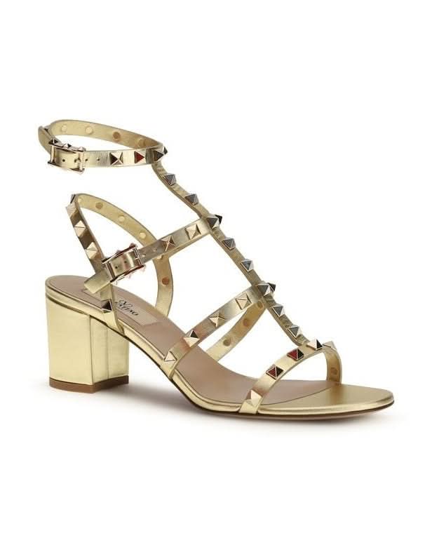 Valentino Garavani Gold Calf Leather Bos Taurus Strap Sandals