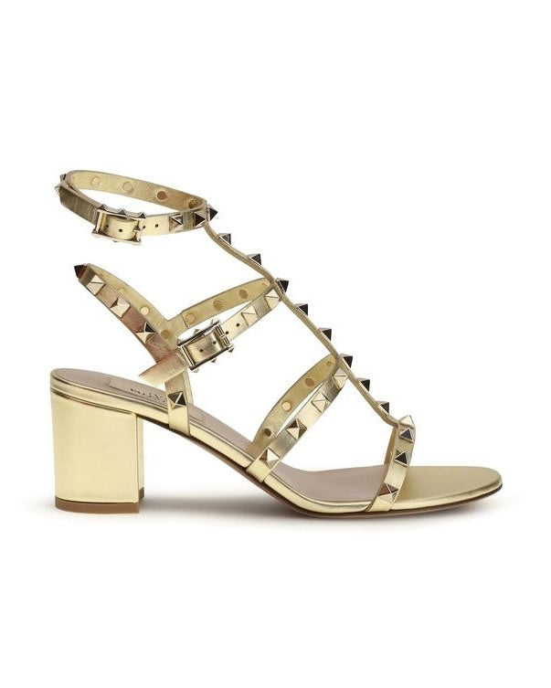 Valentino Garavani Gold Calf Leather Bos Taurus Strap Sandals Glam Steals