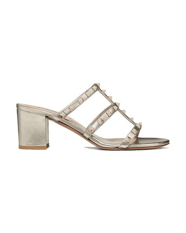 Valentino Garavani Gold Calfskin Mules Heels