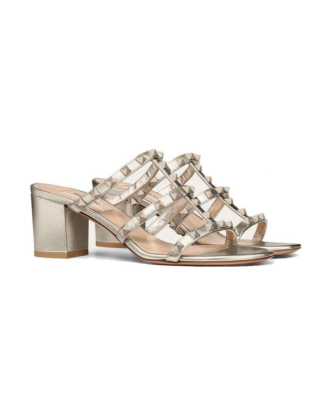 Valentino Garavani Gold Calfskin Mules Heels