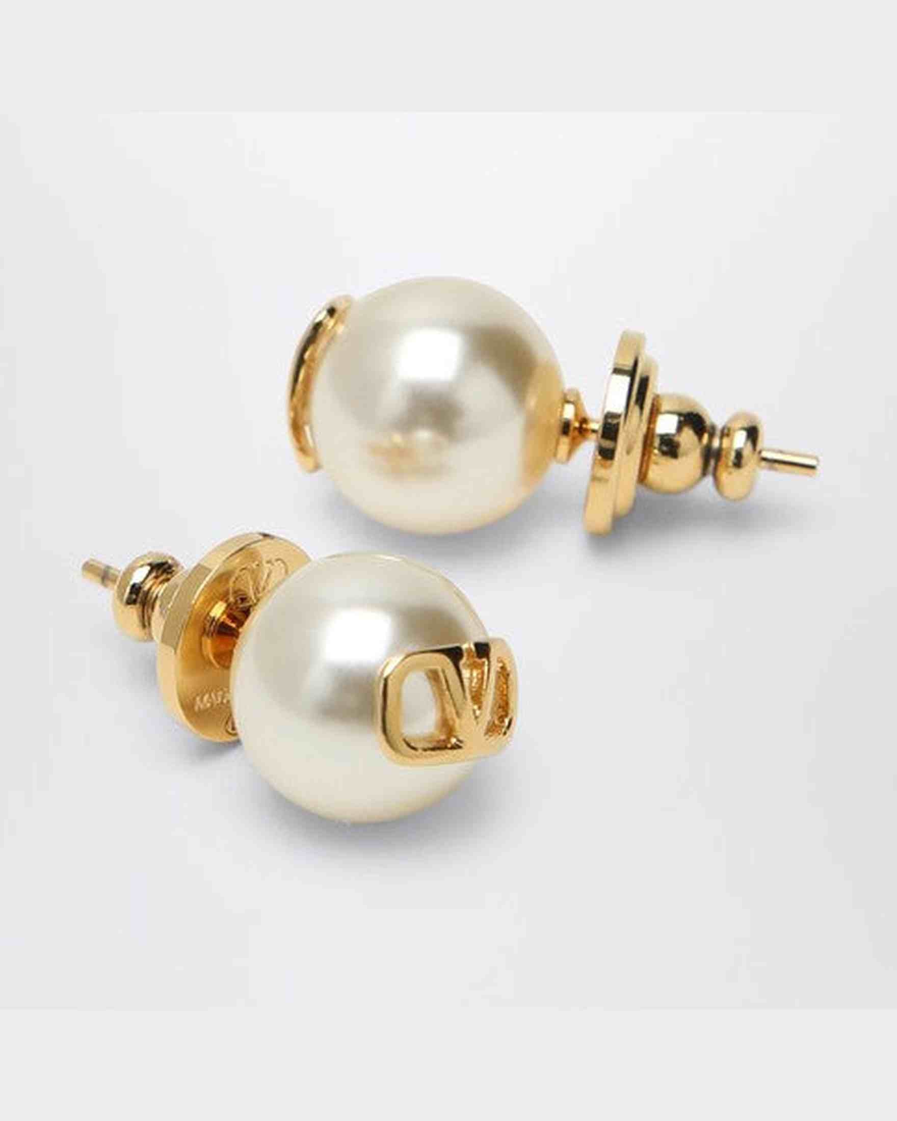 Valentino Garavani Golden Pearl Earrings with Signature Vlogo Glam Steals