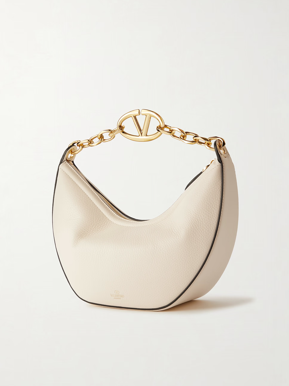 Valentino Garavani Leather Small Hobo Vlogo Shoulder Ivory Bag Glam Steals