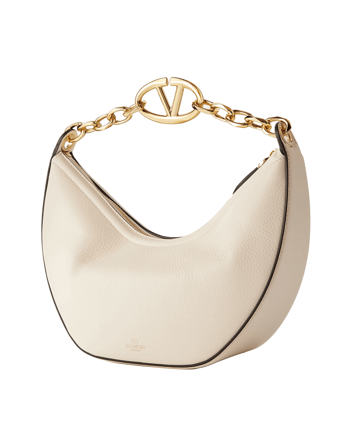 Valentino Garavani Ivory Leather Small Hobo Vlogo Shoulder Bag Shoulder Bags