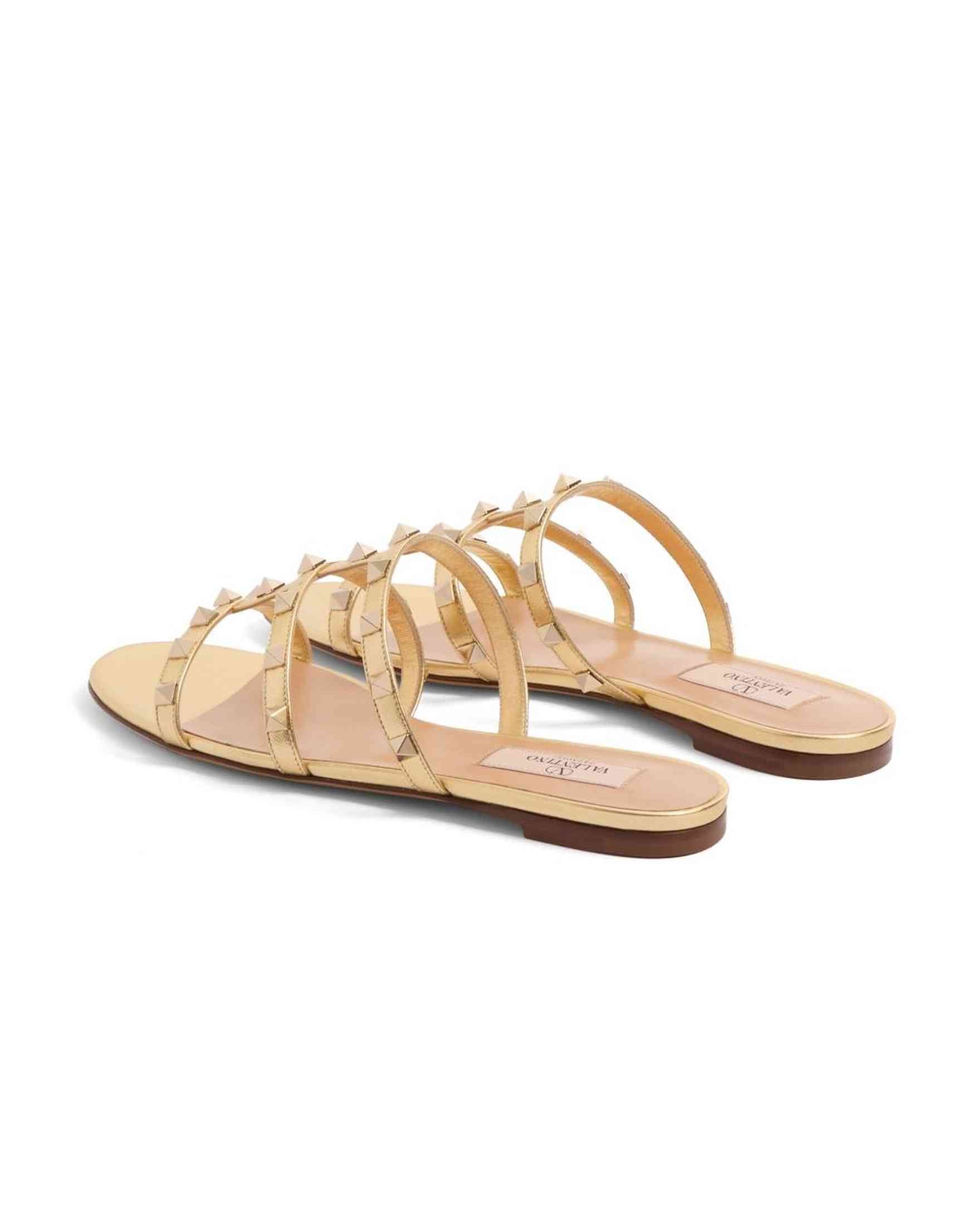 Valentino Garavani Slide Rockstud Sandals in Laminated Nappa Glam Steals