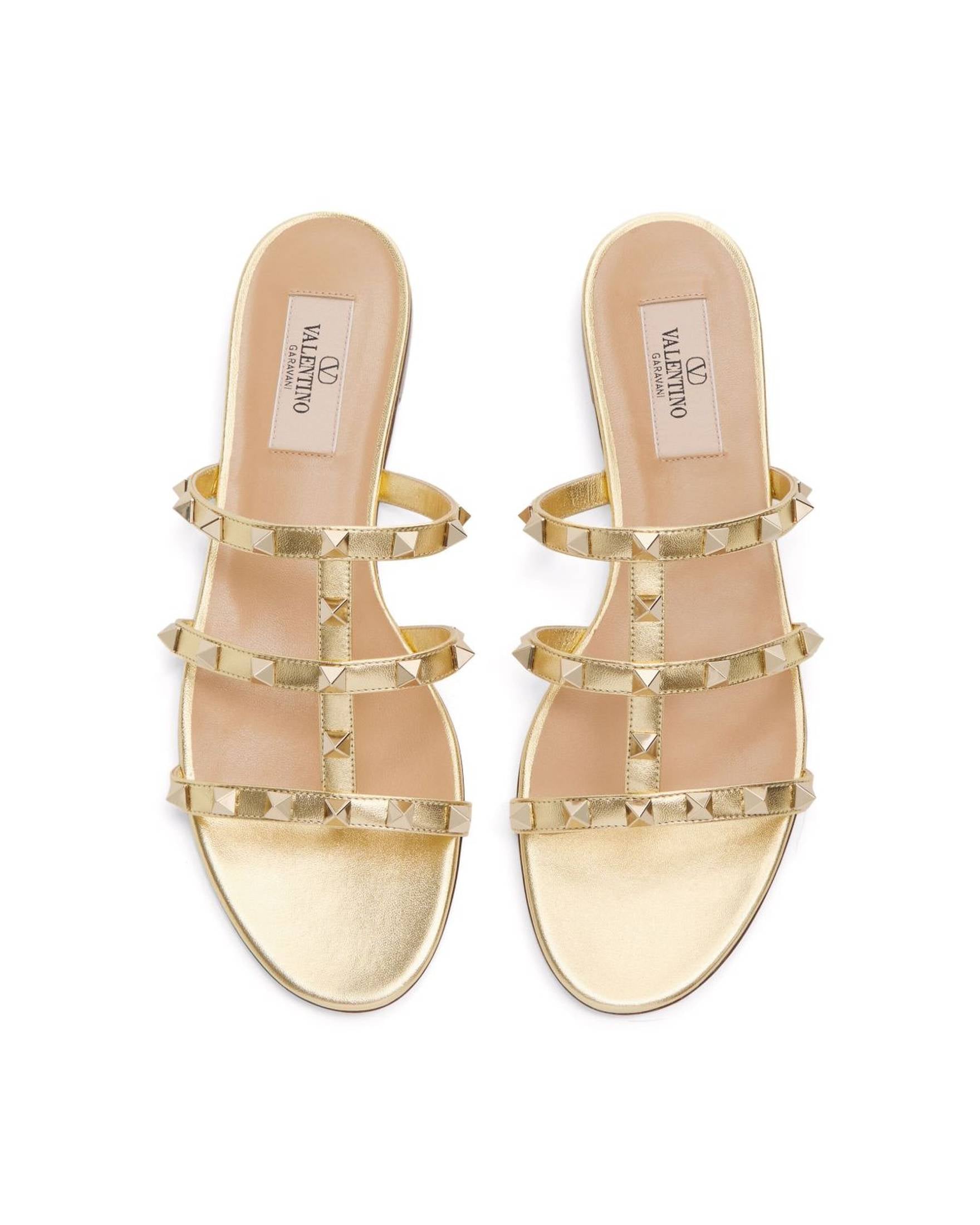 Valentino Garavani Slide Rockstud Sandals in Laminated Nappa Glam Steals