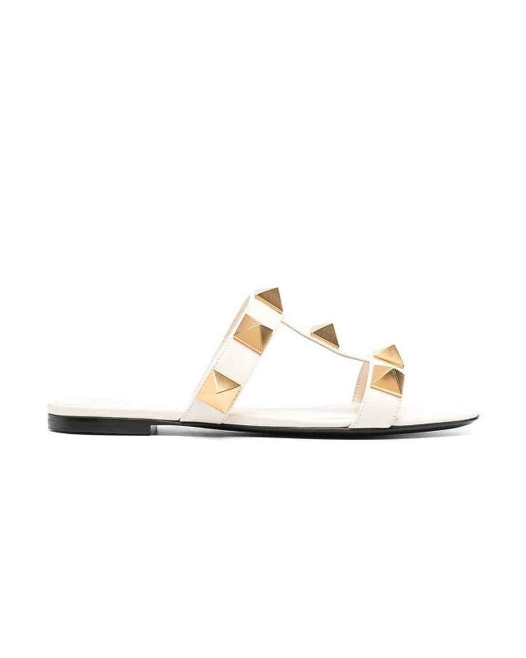 Valentino Leather Garavani Roman Stud Flat Sandals Glam Steals