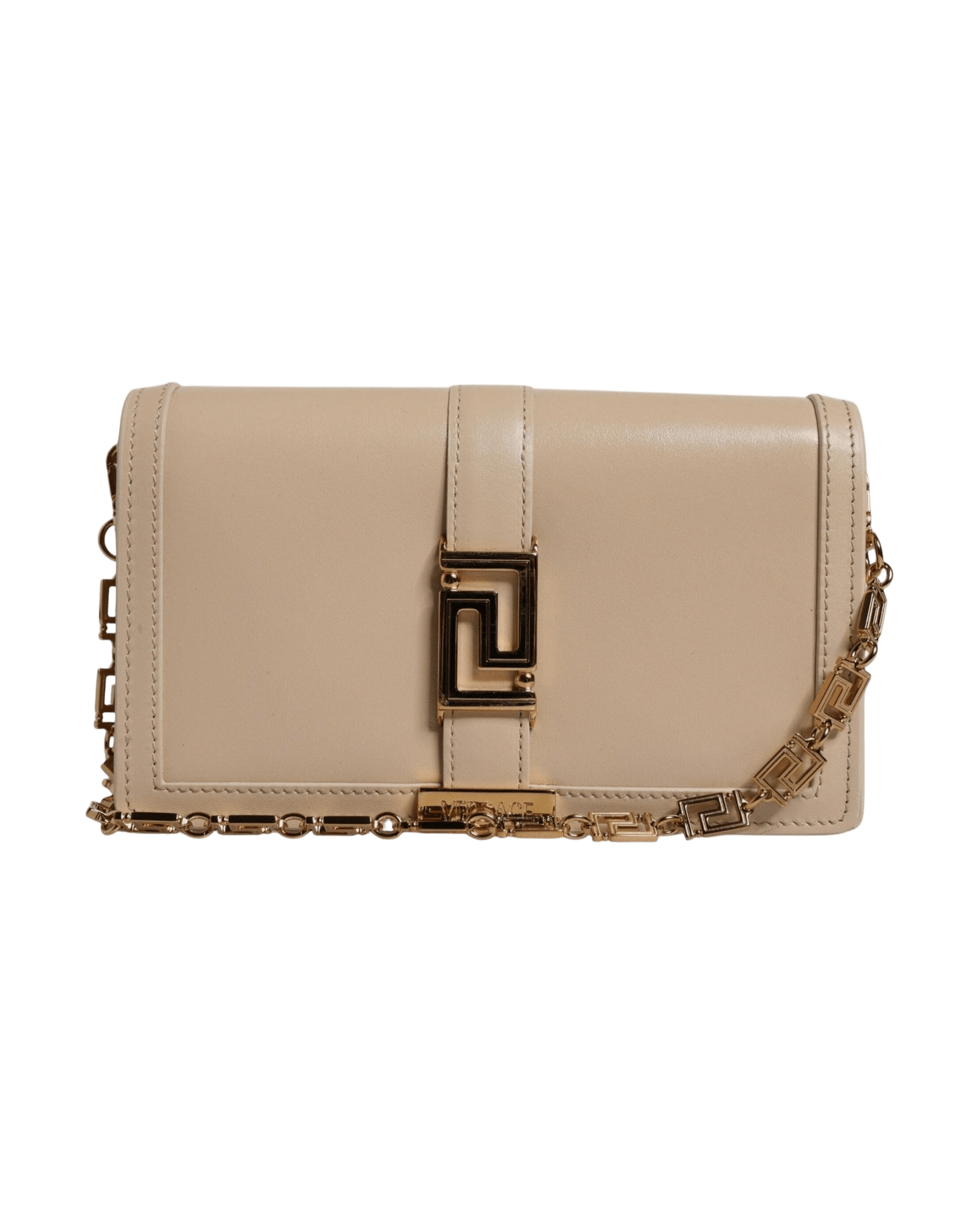 Versace Beige Leather Gold Chain Calf Wallet Crossbody Bag Glam Steals