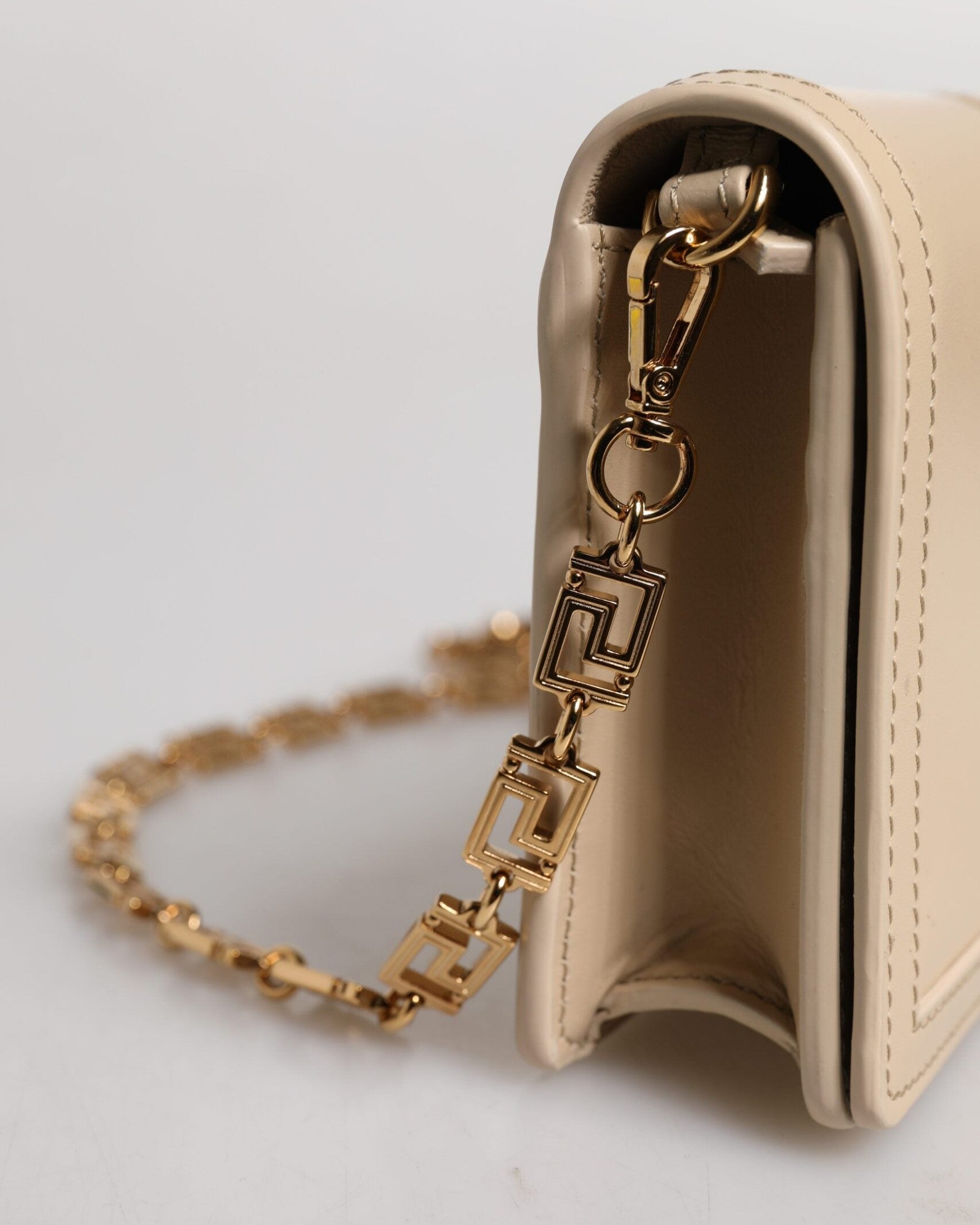 Versace Beige Leather Gold Chain Calf Wallet Crossbody Bag Glam Steals