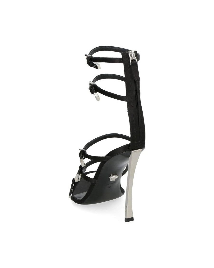 Versace Black Calfskin Stiletto Heel Sandals Glam Steals