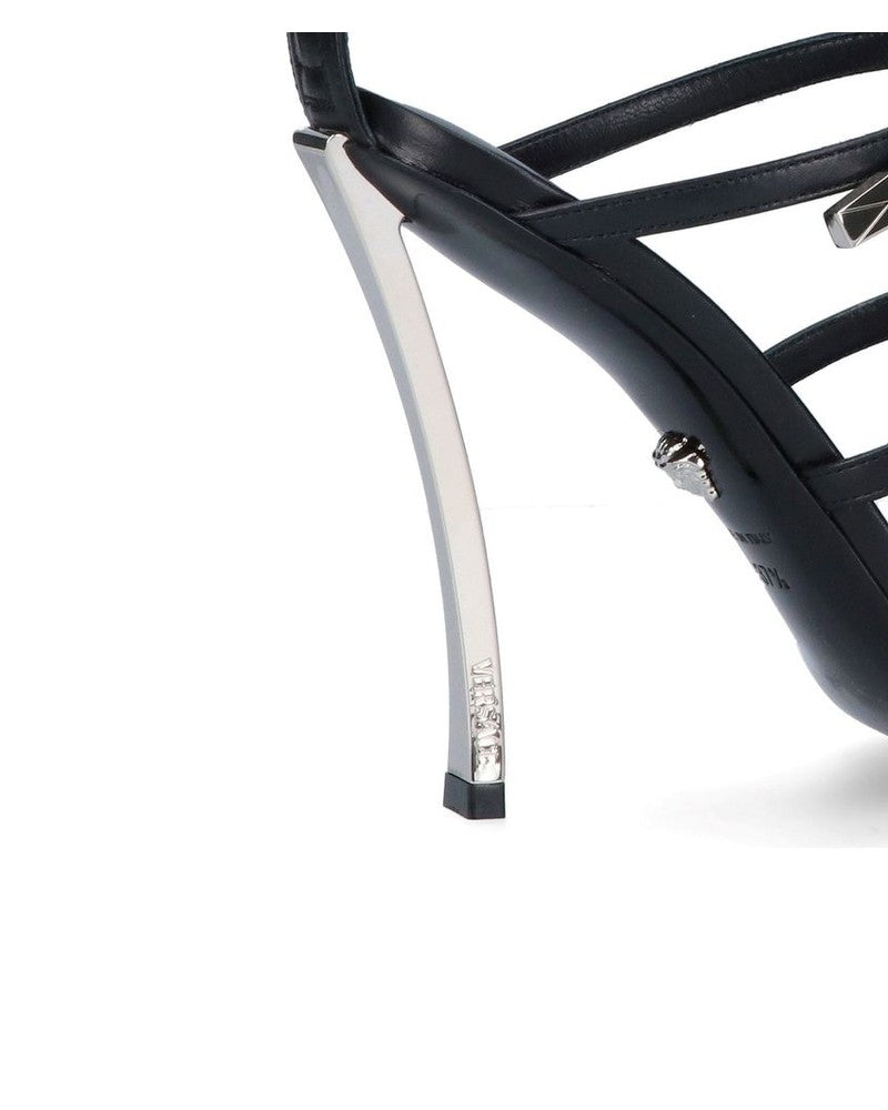 Versace Black Calfskin Stiletto Heel Sandals Glam Steals