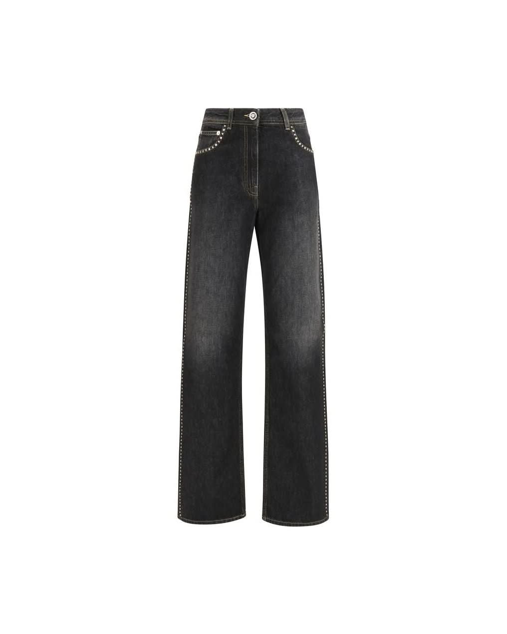Versace Black Cotton Straight Leg Jeans