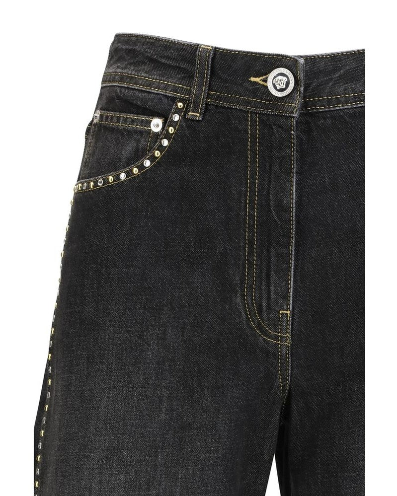 Versace Black Cotton Straight Leg Jeans