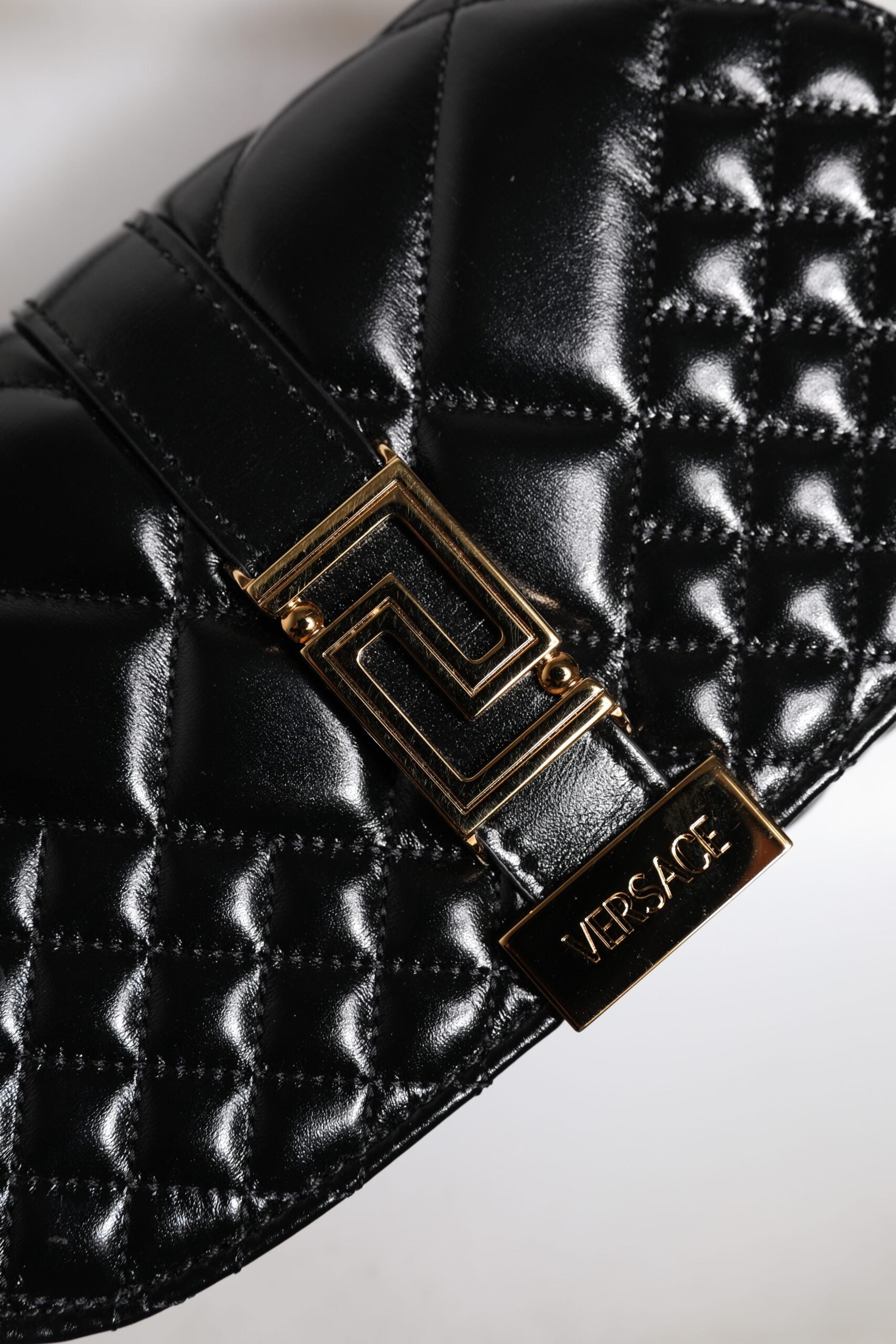 Versace Black Leather Calf Quilted Shoulder Strap Bag Glam Steals