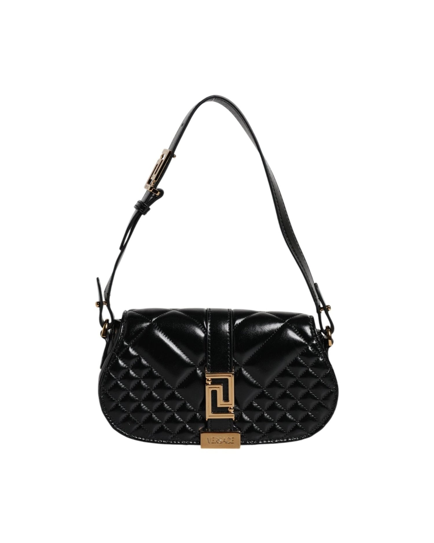 Versace Black Leather Calf Quilted Shoulder Strap Bag Glam Steals