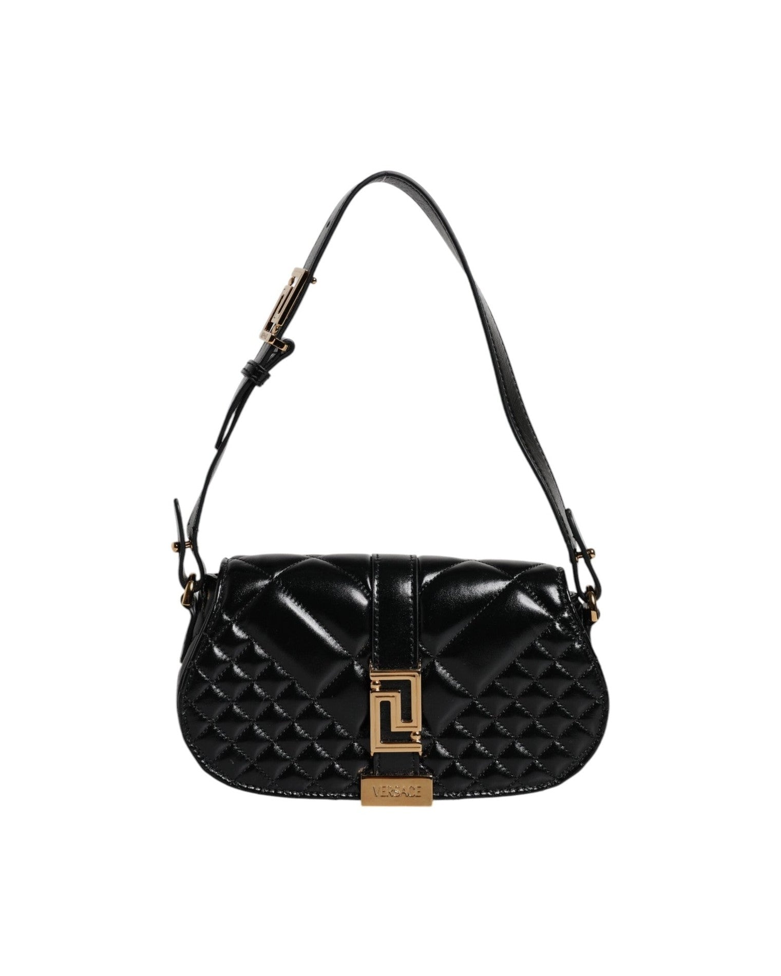 Versace Black Leather Calf Quilted Shoulder Strap Bag Glam Steals