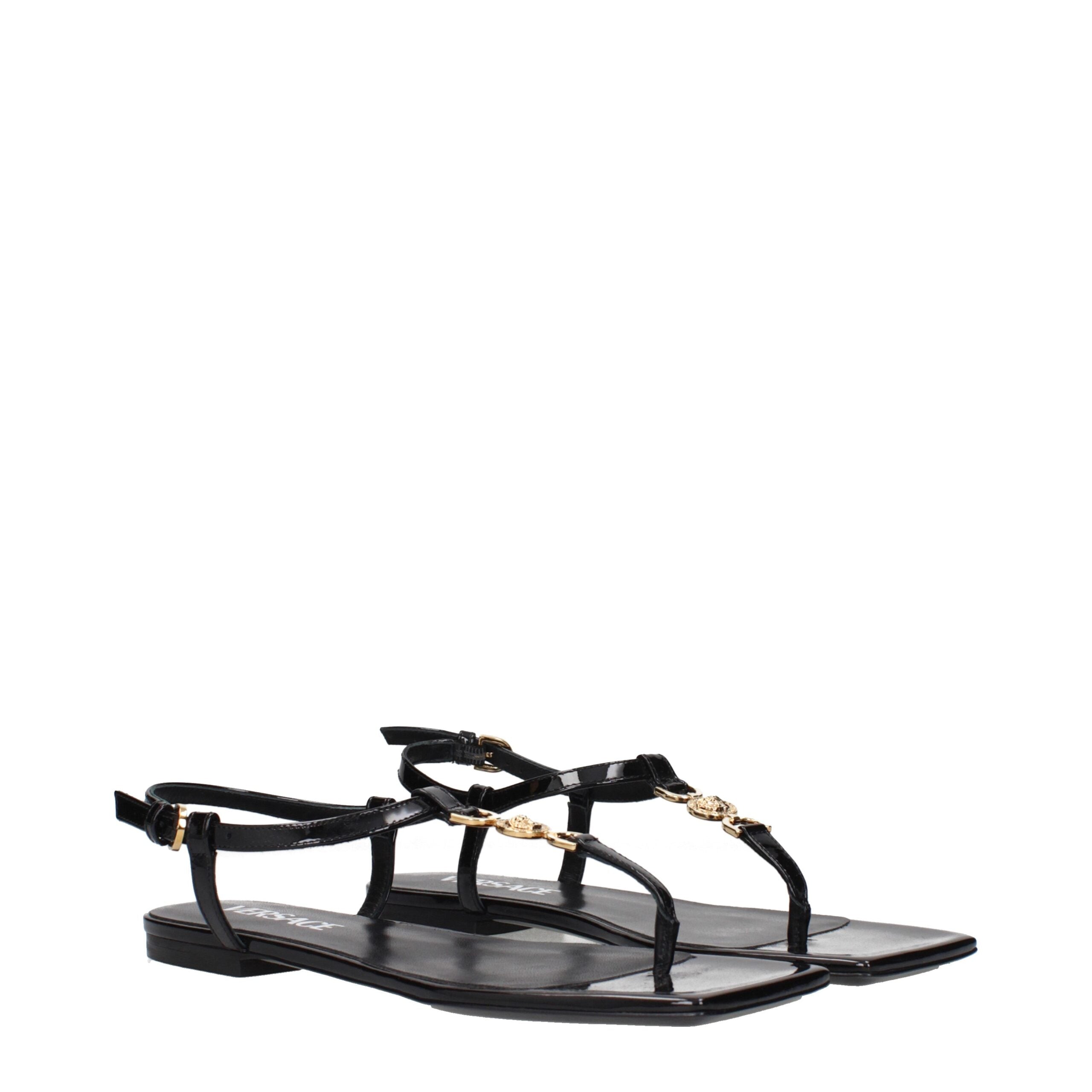 Versace Black Leather Flip Flop Sandals Glam Steals