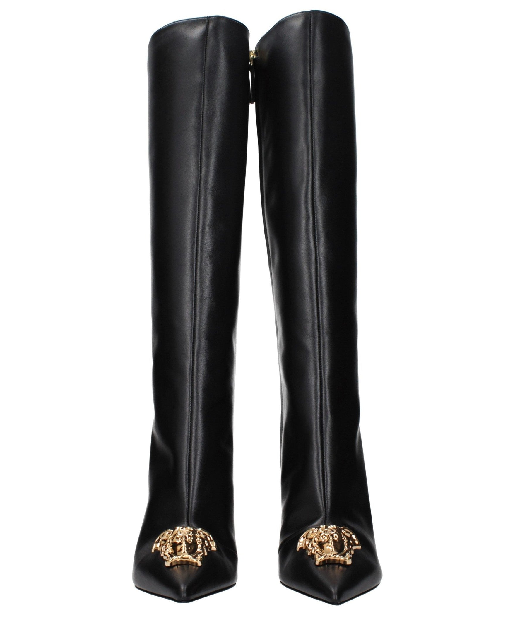 Versace Black Leather High Heel Boots Glam Steals