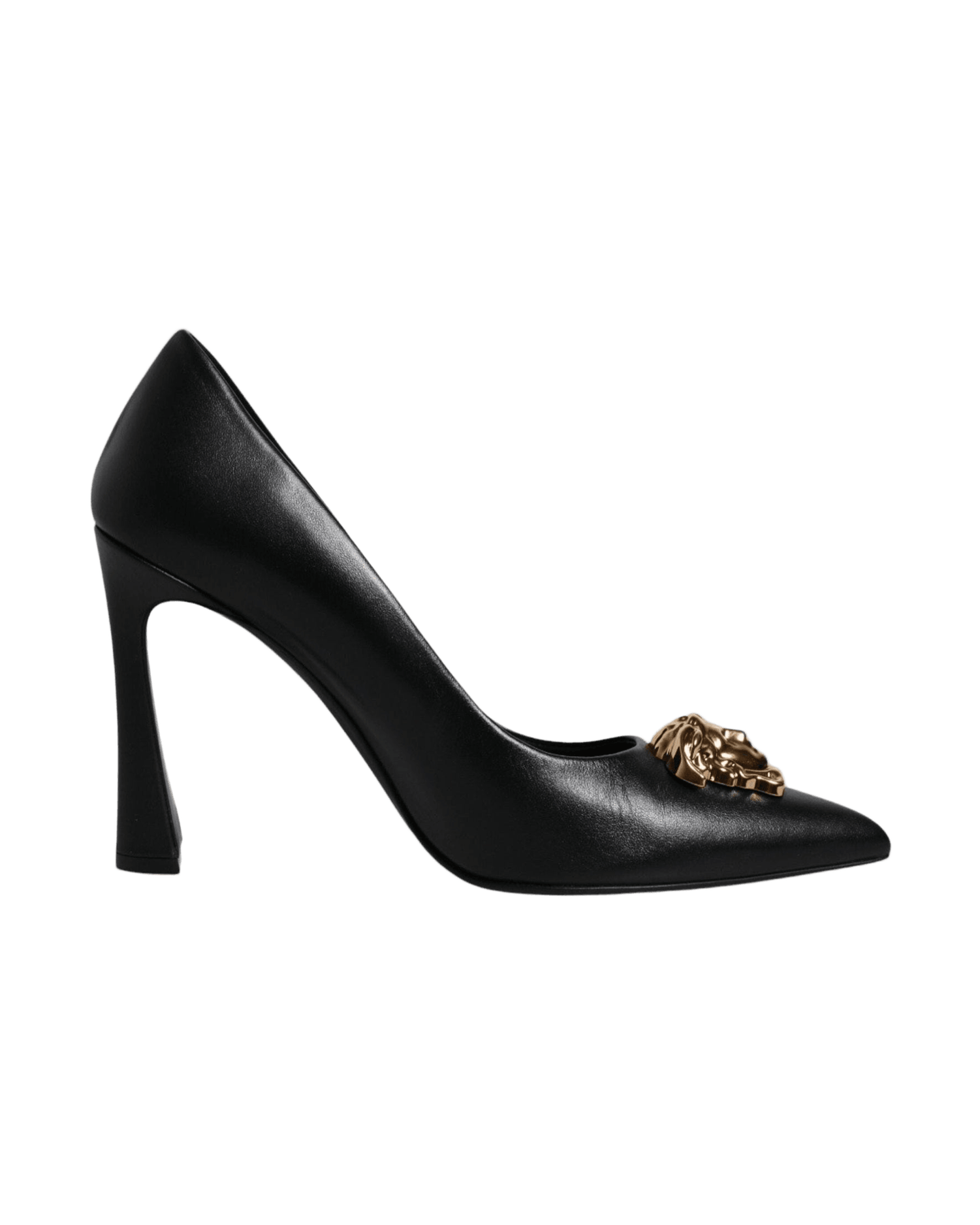 Versace Leather Black Logo Plaque High Heels Pumps Shoes Glam Steals