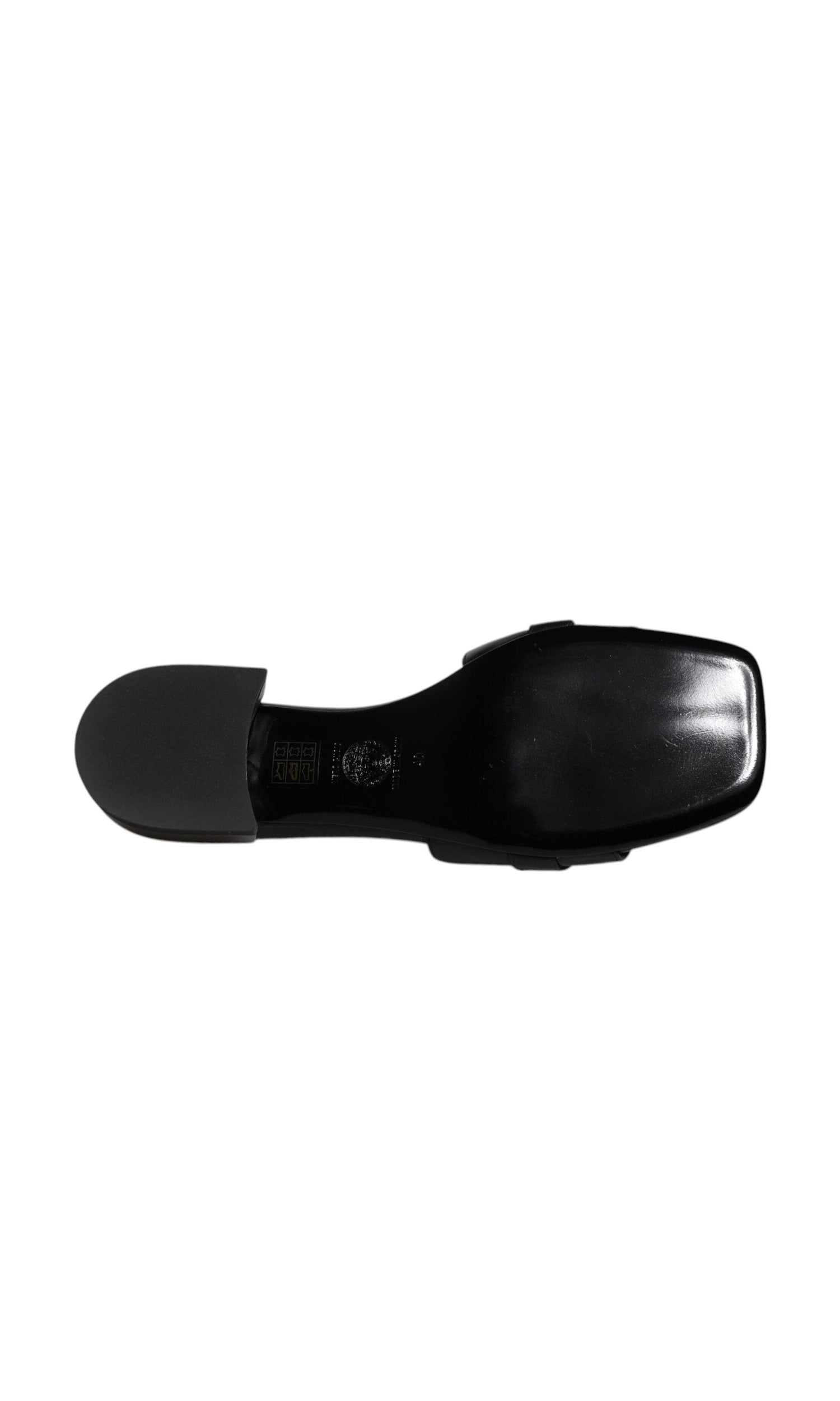 Versace Black Leather Logo Plaque Slip On Slides Flats Shoes Glam Steals