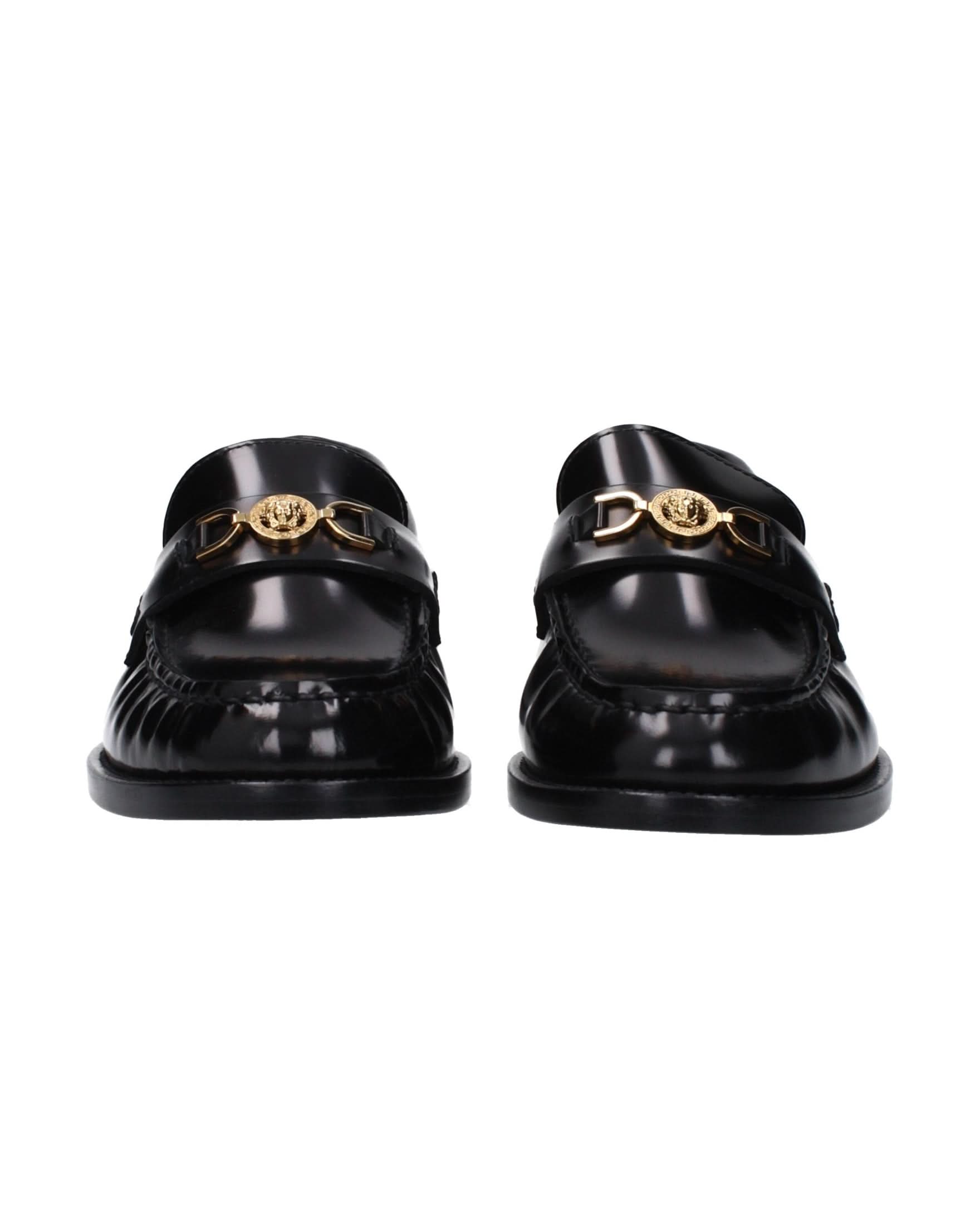 Versace Leather Black Slip On Loafers Shoes