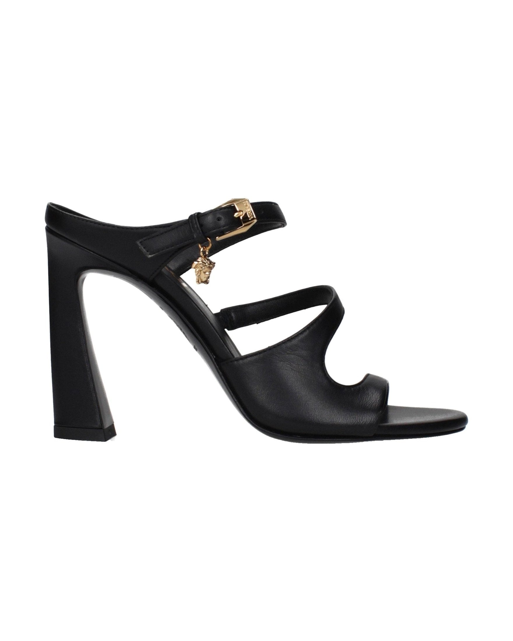 Versace Black Leather Stiletto Heel Sandals Glam Steals