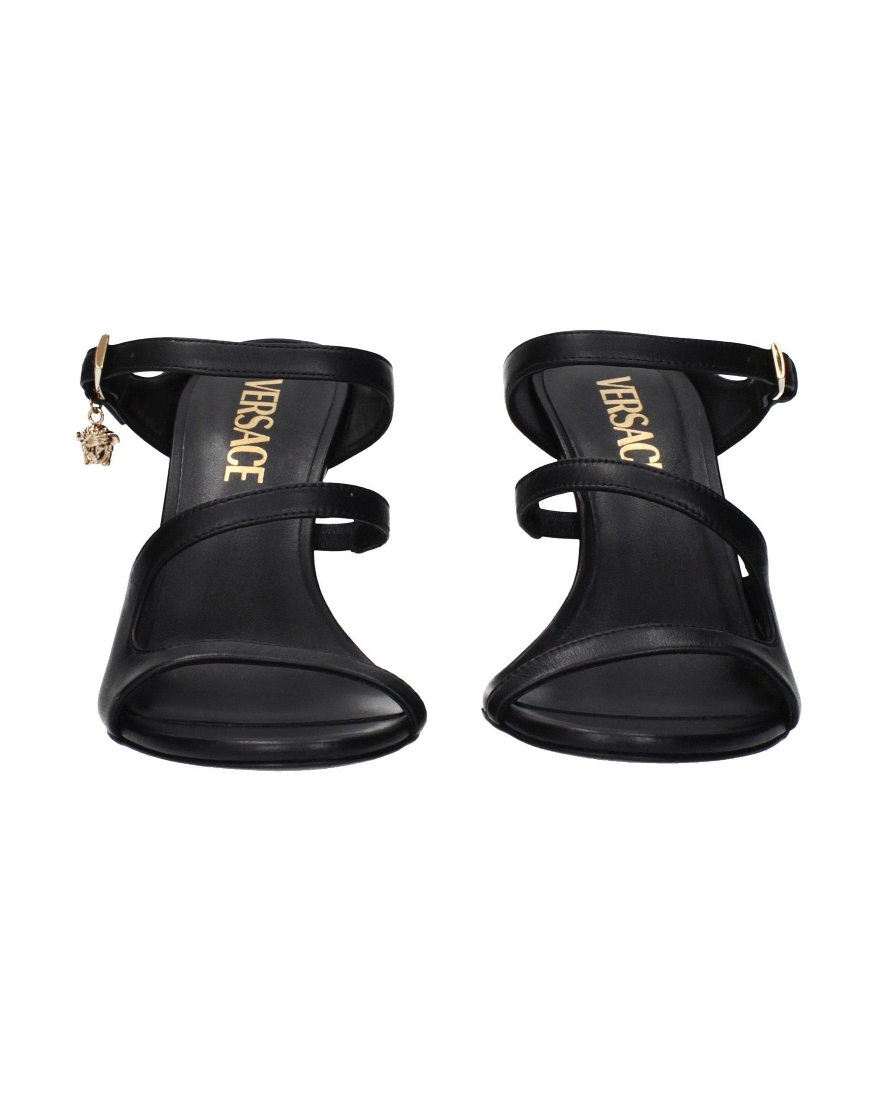 Versace Black Leather Stiletto Heel Sandals Glam Steals