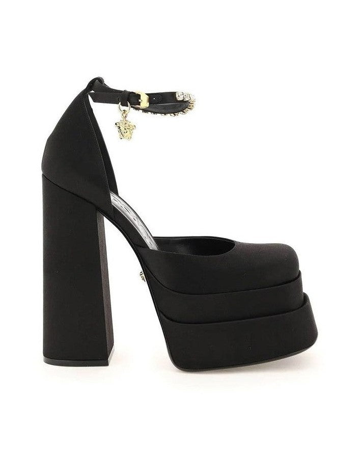 Versace Black Silk Platform Pumps Heels
