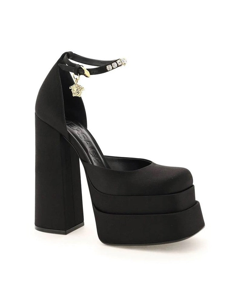 Versace Black Silk Platform Pumps Glam Steals
