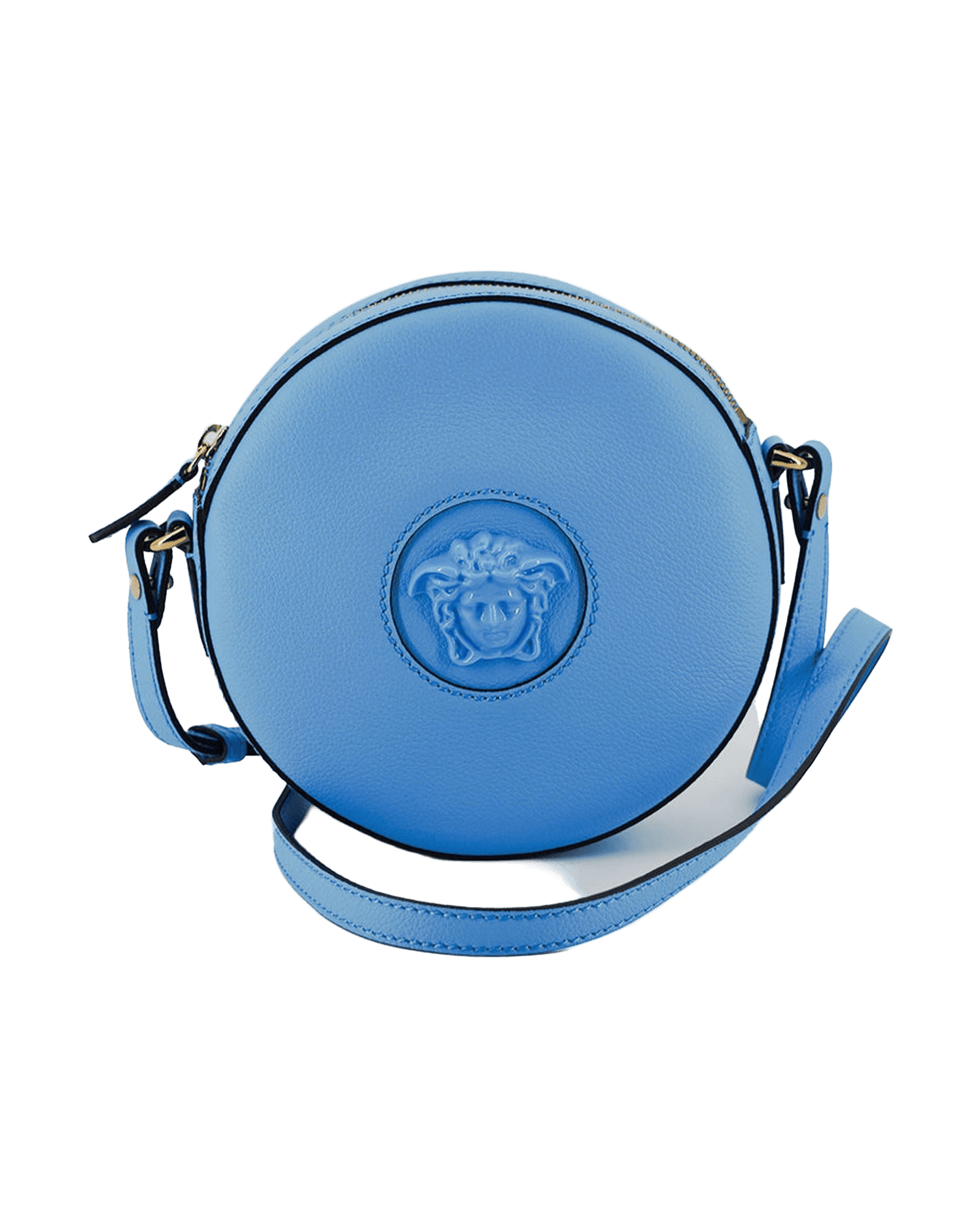 Versace Blue Leather Chic Round Shoulder Bag Glam Steals